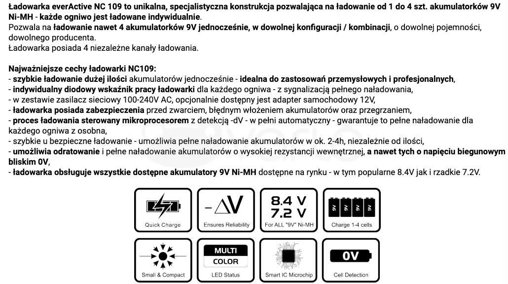 everActive automatinis 4 x 9V įkraunamų baterijų įkroviklis