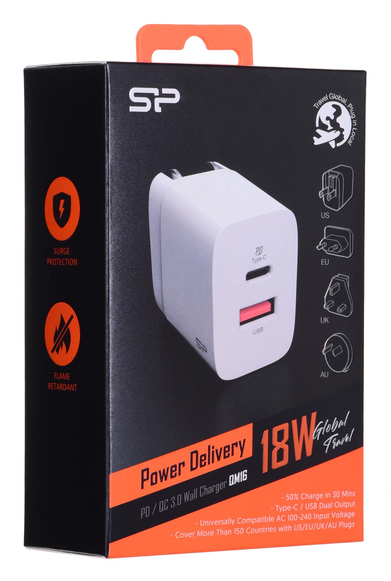 SILICON POWER COMPUTER & COMMUNICAT SILICON POWER įkroviklis QM16 Quick Charge 18W EU/US/UK/AU kištukas