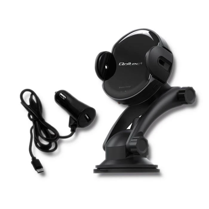 QOLTEC 51219 Indukcinis automobilinis įkroviklis Pro su automobiliniu laikikliu iR 15W QC3.0 USB C