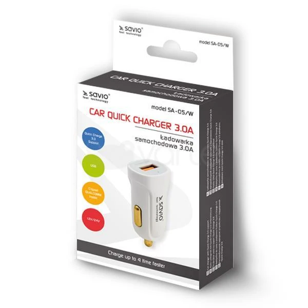 Aut.įkrov.Savio SA-05 Baltas 1xUSB