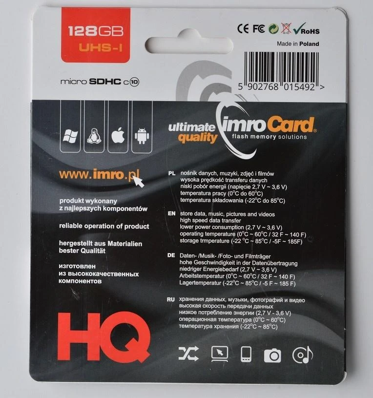 Atminties kortelė Kortelės rinkinio atmintis IMRO 10/128G UHS-I ADP (128 GB, U1 klasė, + adapteris)