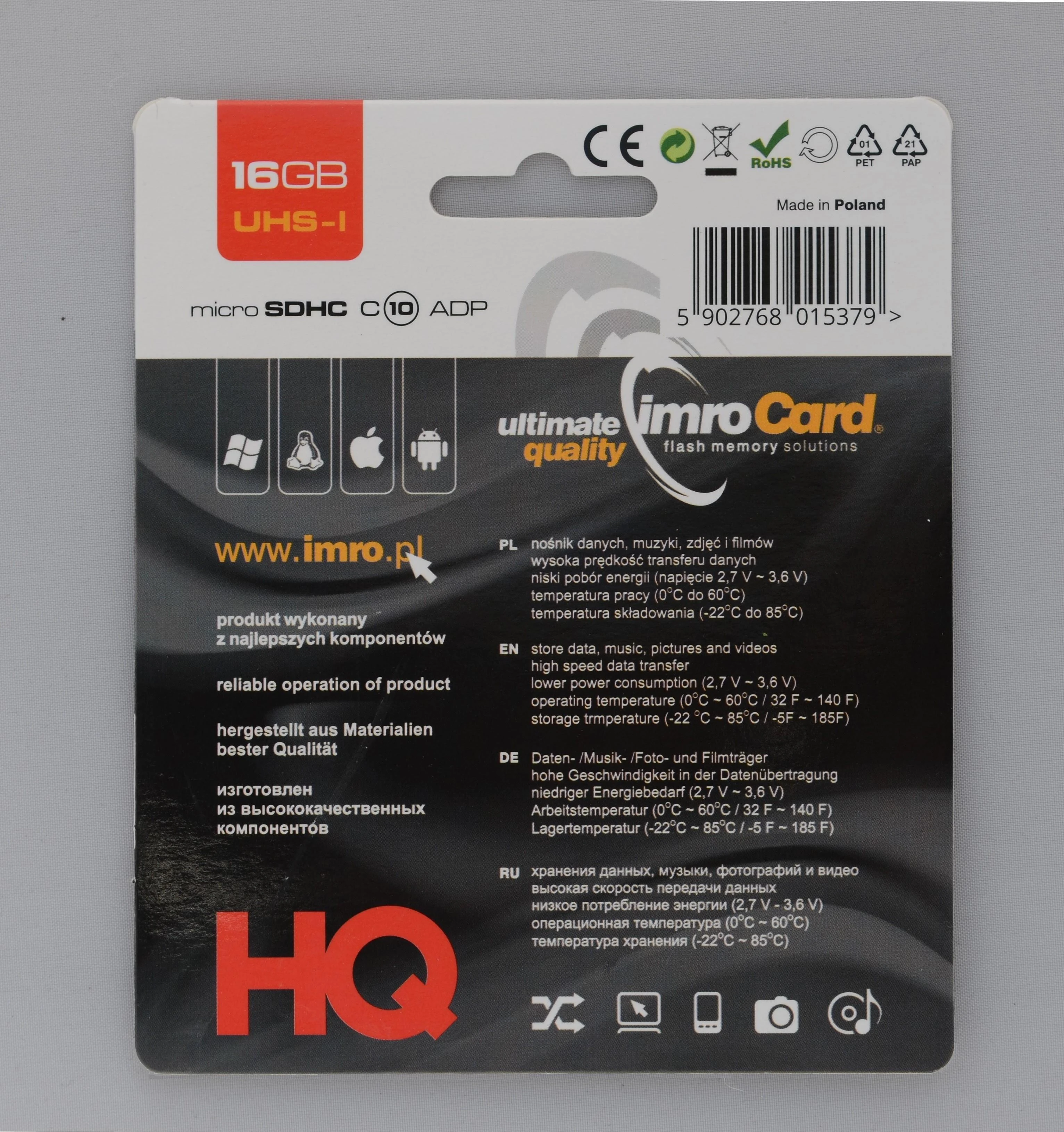 IMRO atminties kortelė Micro SD 16GB 100MB/s class 10 UHS I su adapteriu SD