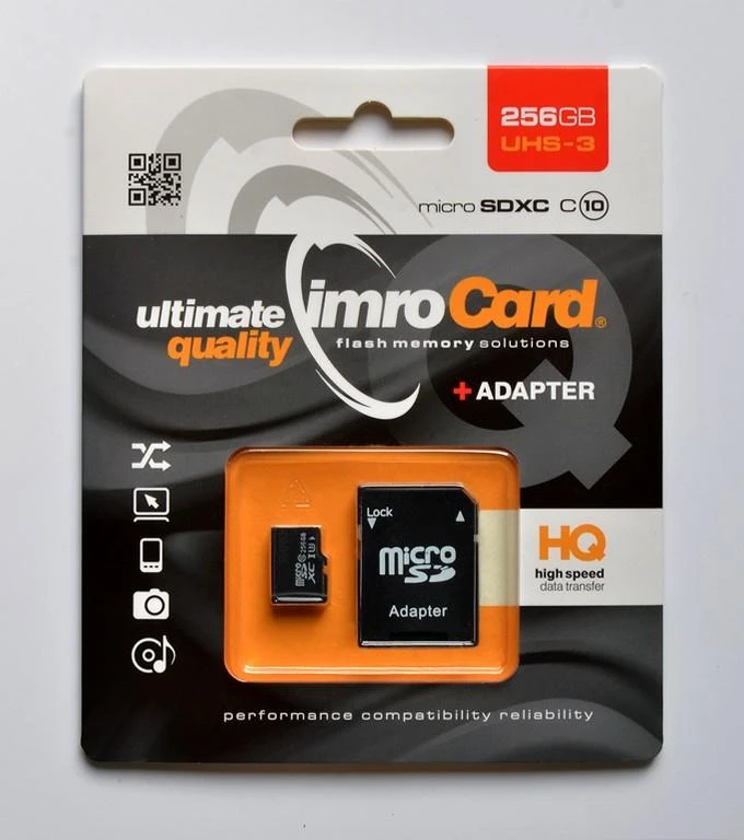 IMRO atminties kortelė Micro SD 256GB 100MB/s class 10 UHS 3 su adapteriu SD