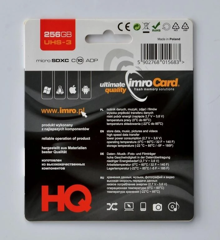 IMRO atminties kortelė Micro SD 256GB 100MB/s class 10 UHS 3 su adapteriu SD