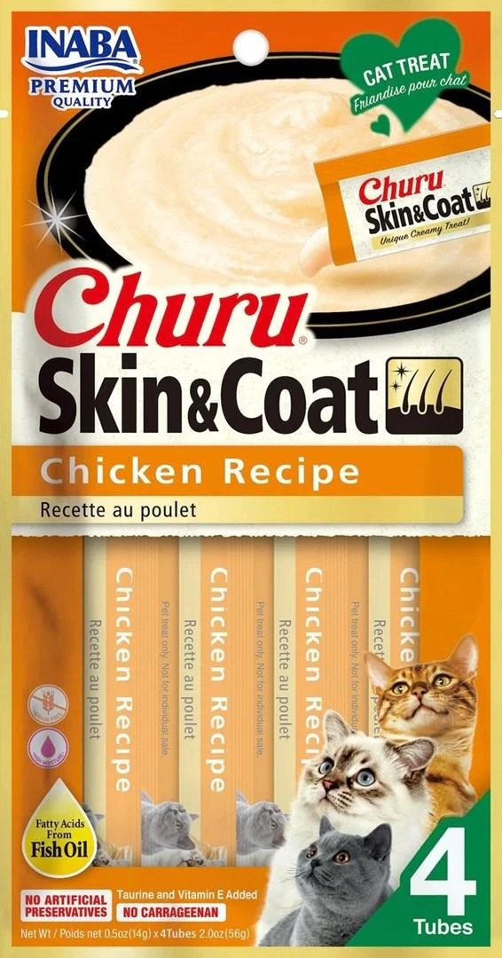 Kačių Skanėstai - INABA Churu Skin&Coat Vištienos Receptas 4x14 g