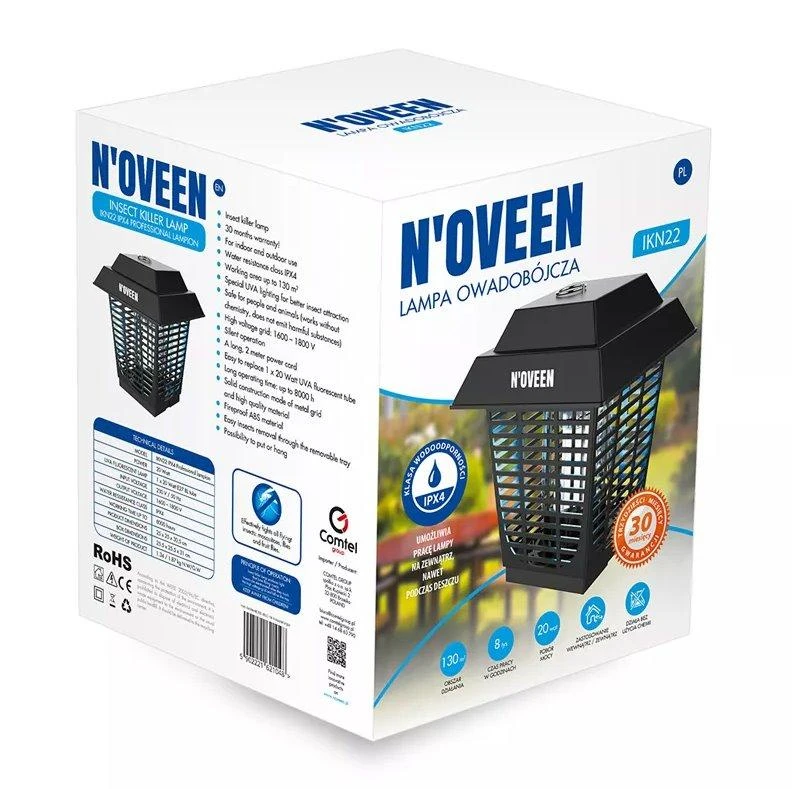 Pakabinamas šviestuvas Vabzdžių Naikinimo Lempa - N'OVEEN IKN22 IPX4 22 W 130 m² Juoda