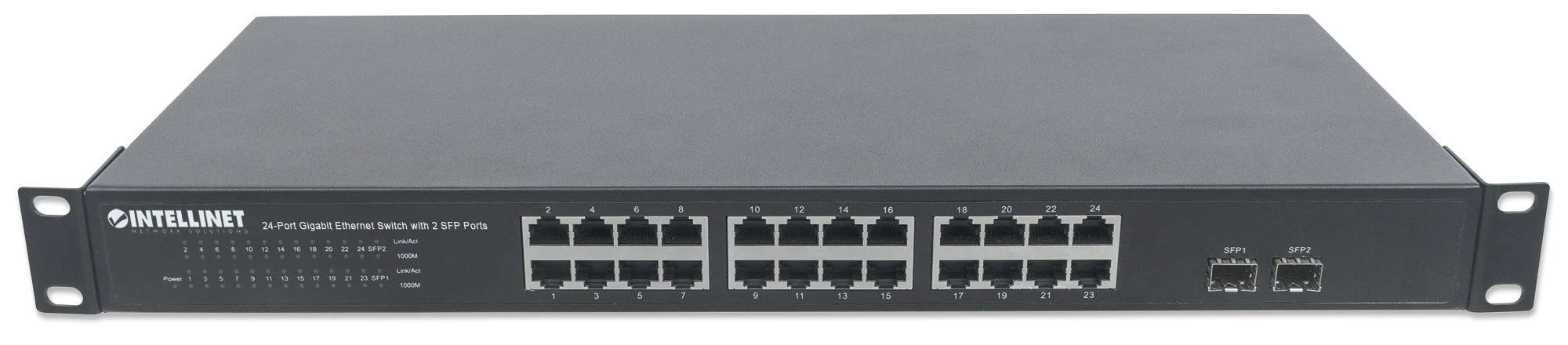 Šakotuvas Intellinet Gigabit Ethernet jungiklis 24x 10/100/1000 Mbps 2x SFP stovo 19''