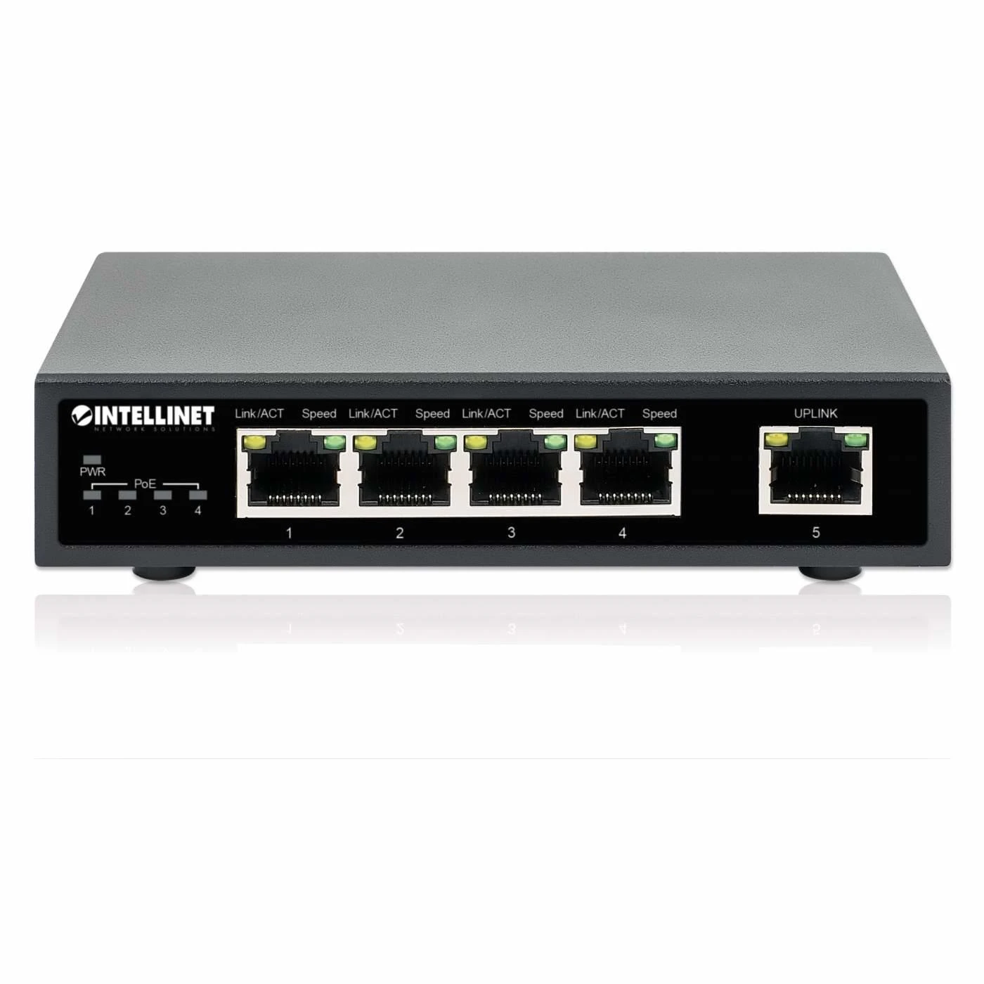 Šakotuvas Intellinet 561839 Switch Gigabit 4x RJ45 PoE+, 1x RJ45 Uplink