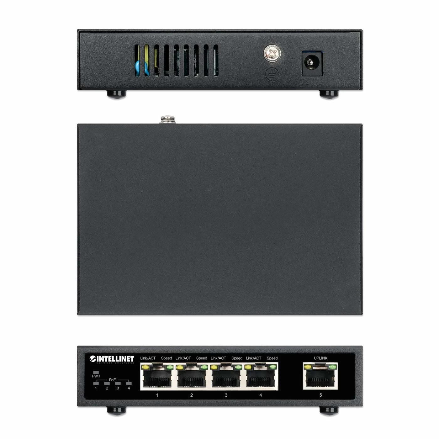Šakotuvas Intellinet 561839 Switch Gigabit 4x RJ45 PoE+, 1x RJ45 Uplink