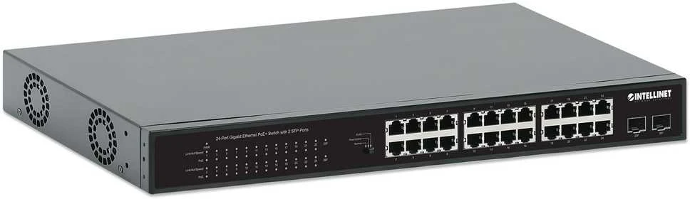 Šakotuvas Intellinet 561891 jungiklis 24x RJ45 Gigabit POE+ 370W, 2x SFP Gigabit, rankinis VLAN