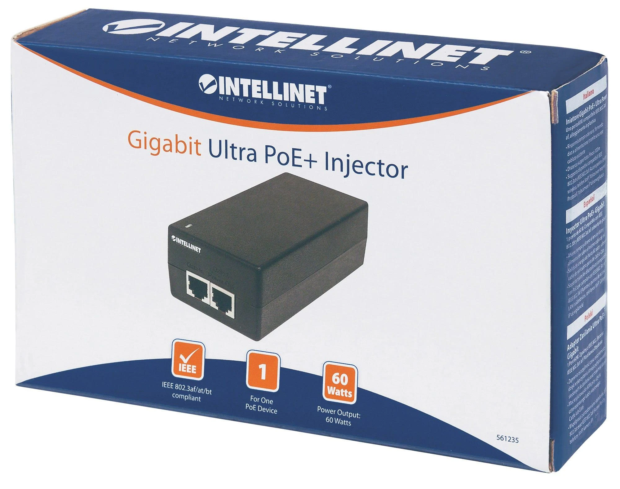 Intracom INTELLINET Gigabit PoE+ Injector One 30 W prievadas IEEE 802.3at/af Suderinamas plastikinis korpusas