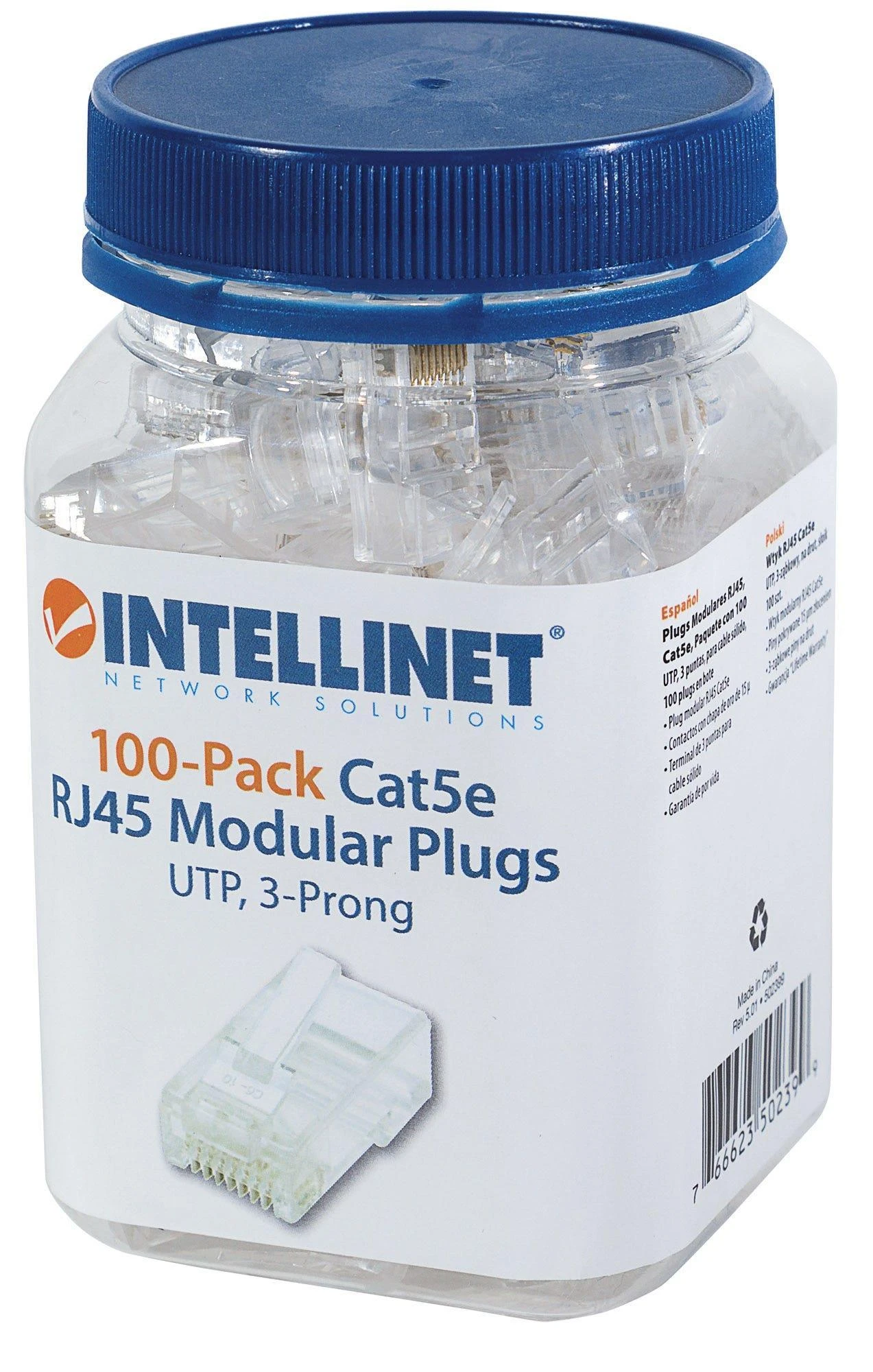 Intracom INTELLINET Cat5e RJ45 Moduliniai kištukai UTP 3 šakų tvirtai vielai 100 kištukų indelyje