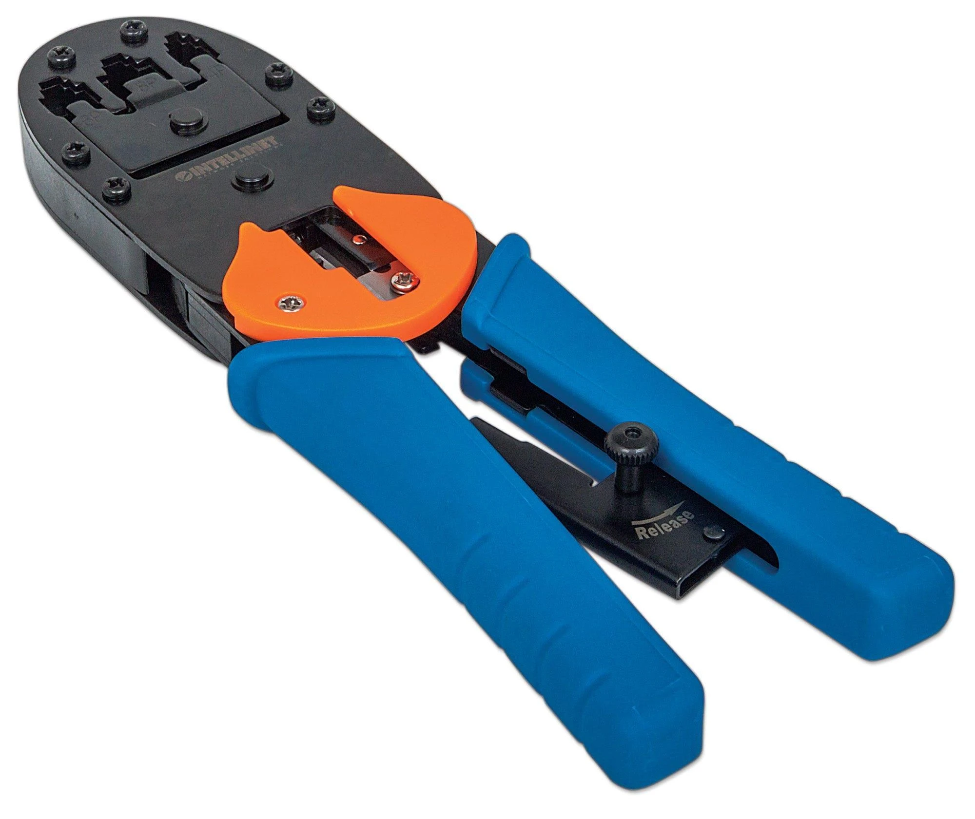 Intracom INTELLINET universalus modulinio kištuko užspaudimo įrankis, skirtas RJ45 RJ12 ir RJ11 Pjauna ir nupjauna apvalų ir plokščią kabelį.