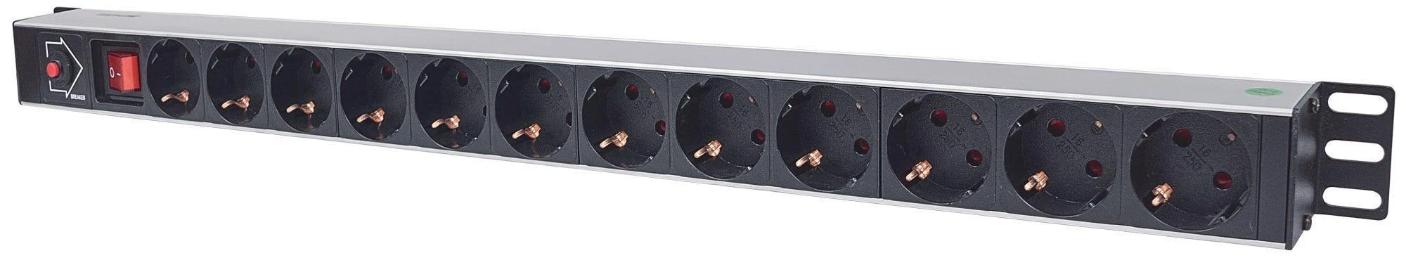 „Intracom INTELLINET Power Strip“ 12 krypčių vertikalus vokiškas išdėstymas ant stovo su apsauga nuo viršįtampių 1,6 m maitinimo laidu