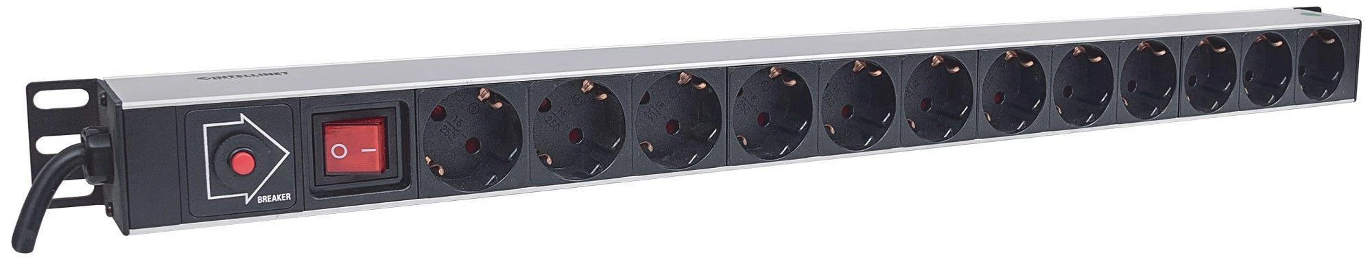 „Intracom INTELLINET Power Strip“ 12 krypčių vertikalus vokiškas išdėstymas ant stovo su apsauga nuo viršįtampių 1,6 m maitinimo laidu