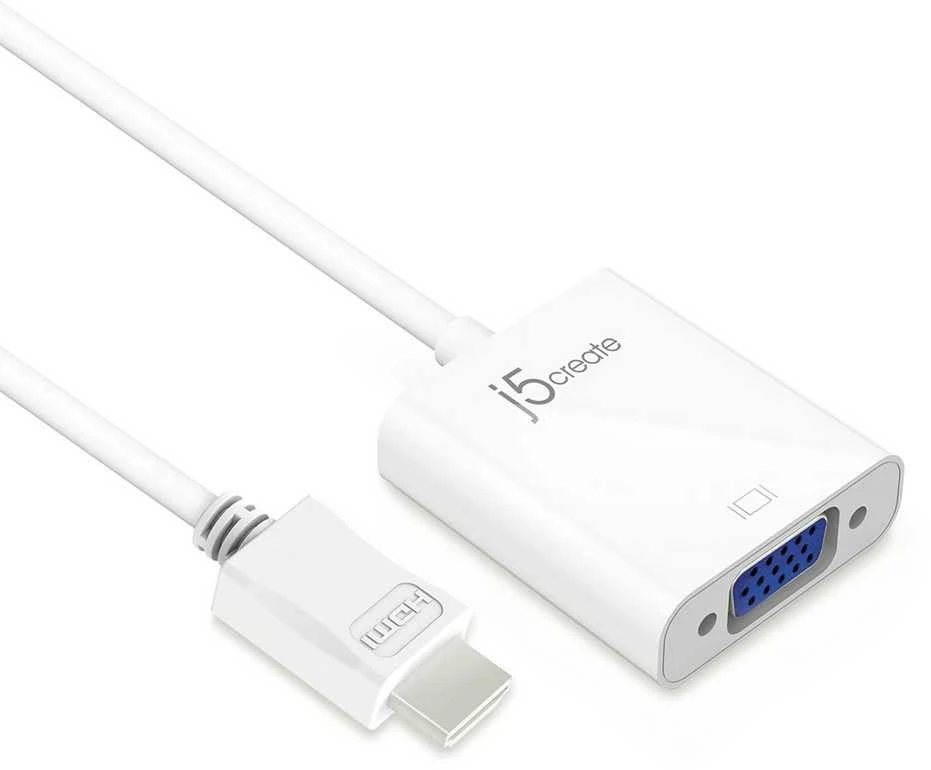 J5CREATE J5sukurkite HDMI į VGA adapterį (HDMI m - VGA f 3.5mm Audio f 10cm; spalvota balta) JDA213-N