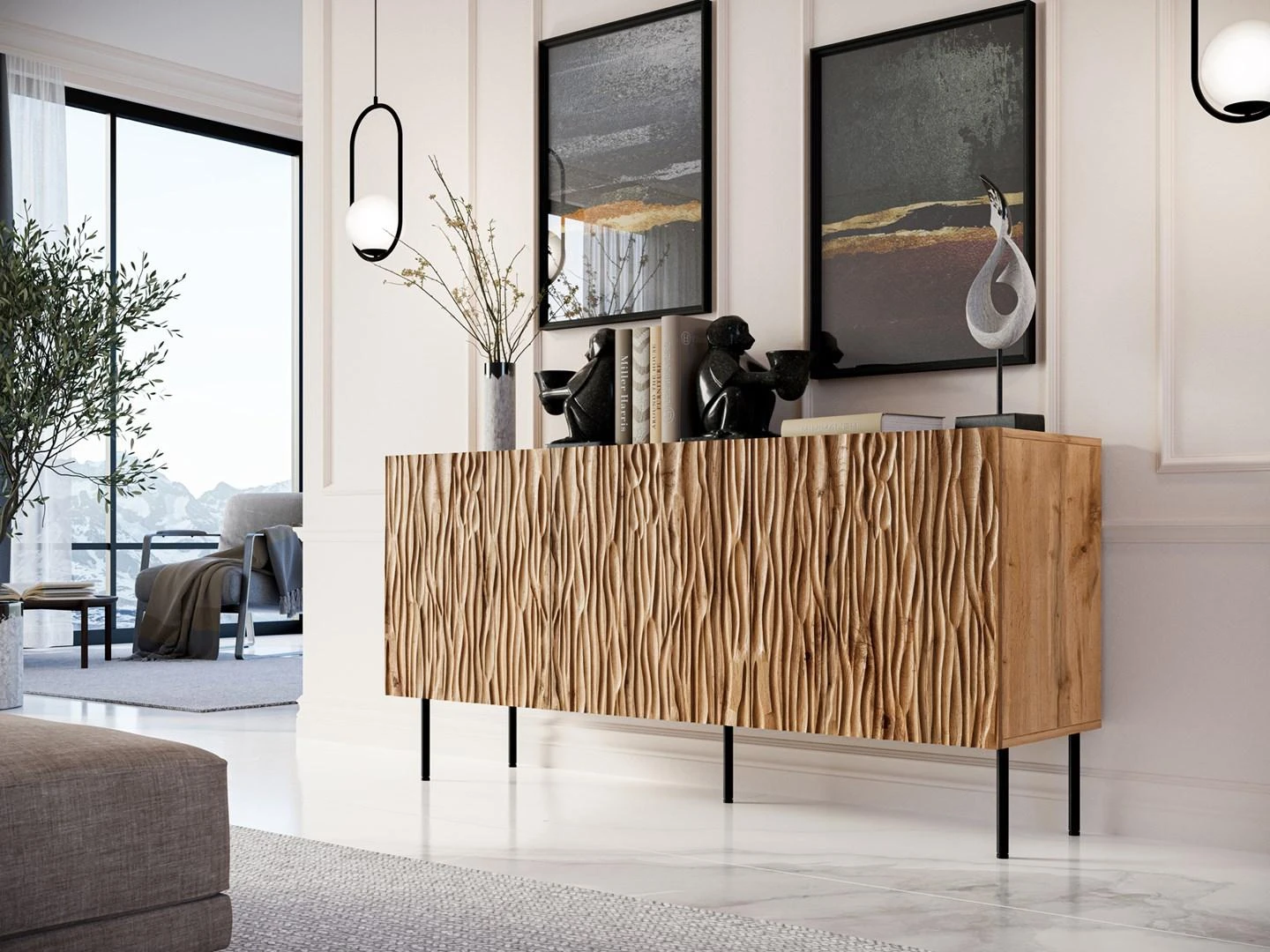 Cama Meble Baldai - JUNGLE Komoda 152x40,5x74,5 Ąžuolo Wotan Juoda