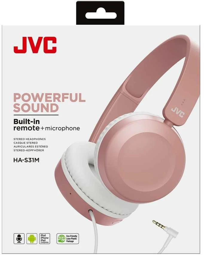 JVC, HA-S31MP-EX, ružavos sp. dinaminės ausinės, mikrofonas