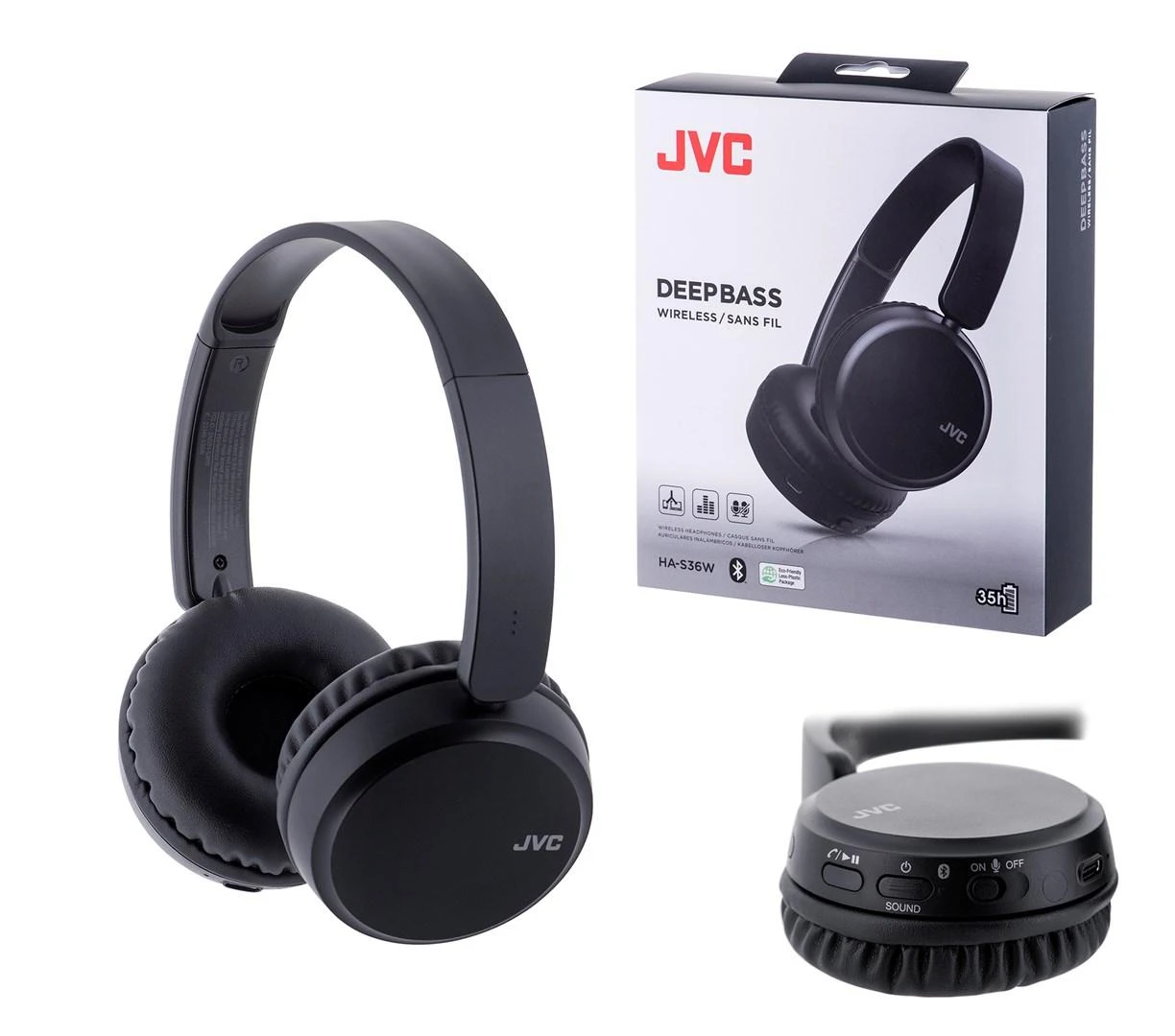 JVC, HA-S36W-BU, juodos sp. dinaminės ausinės, mikrofonas