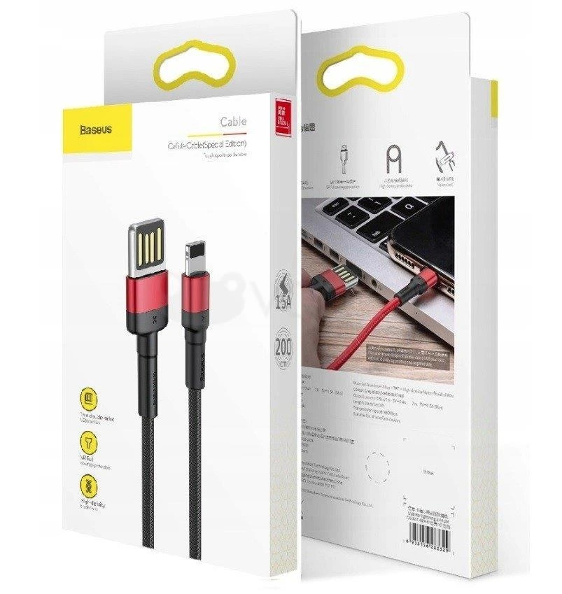 Baseus Cafule dvipusis USB Lightning kabelis 2.4A 1m - Juodas / Raudonas