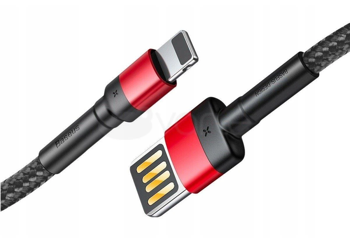 Baseus Cafule dvipusis USB Lightning kabelis 2.4A 1m - Juodas / Raudonas