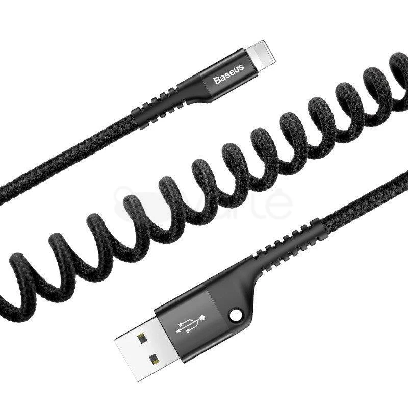 Kabelis Baseus spiralinis USB2.0 A kištukas - IP žaibo kištukas 1 m. su nailoniniu šarvu Fish ey