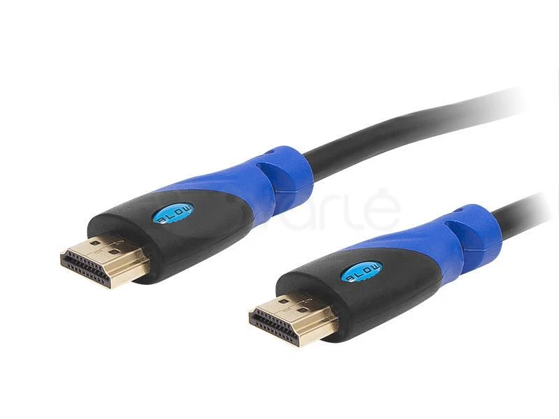 HDMI kabelio jungtys su mėlynais elementais