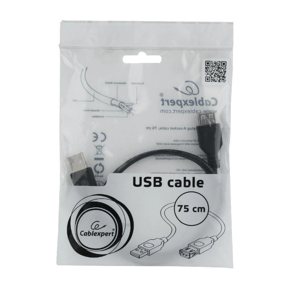GEMBIRD CC-USB2-AMAF-75CM/300-BK USB 2.0 A - A-lizdas 75cm laidas Juodas