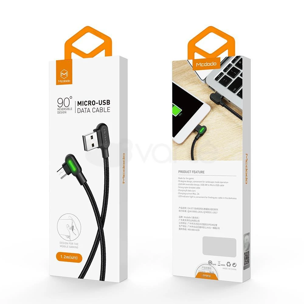 Mcdodo CA-5280 LED USB į mikro USB laidas, 1.2 m (juodas)