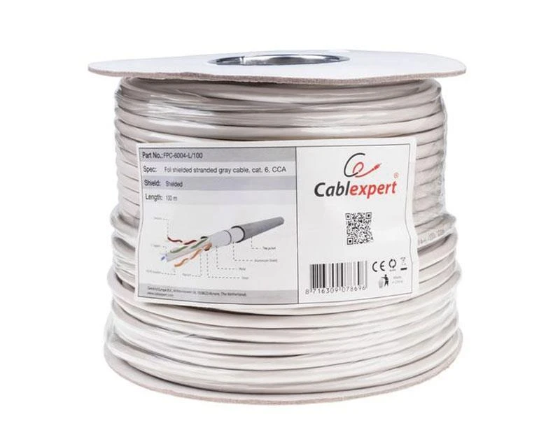 GEMBIRD FPC-6004-L/100 Gembird FTP folija ekranuotas suvytas kabelis, kat. 6, 7 0,18mm, CCA, 100m, pilka