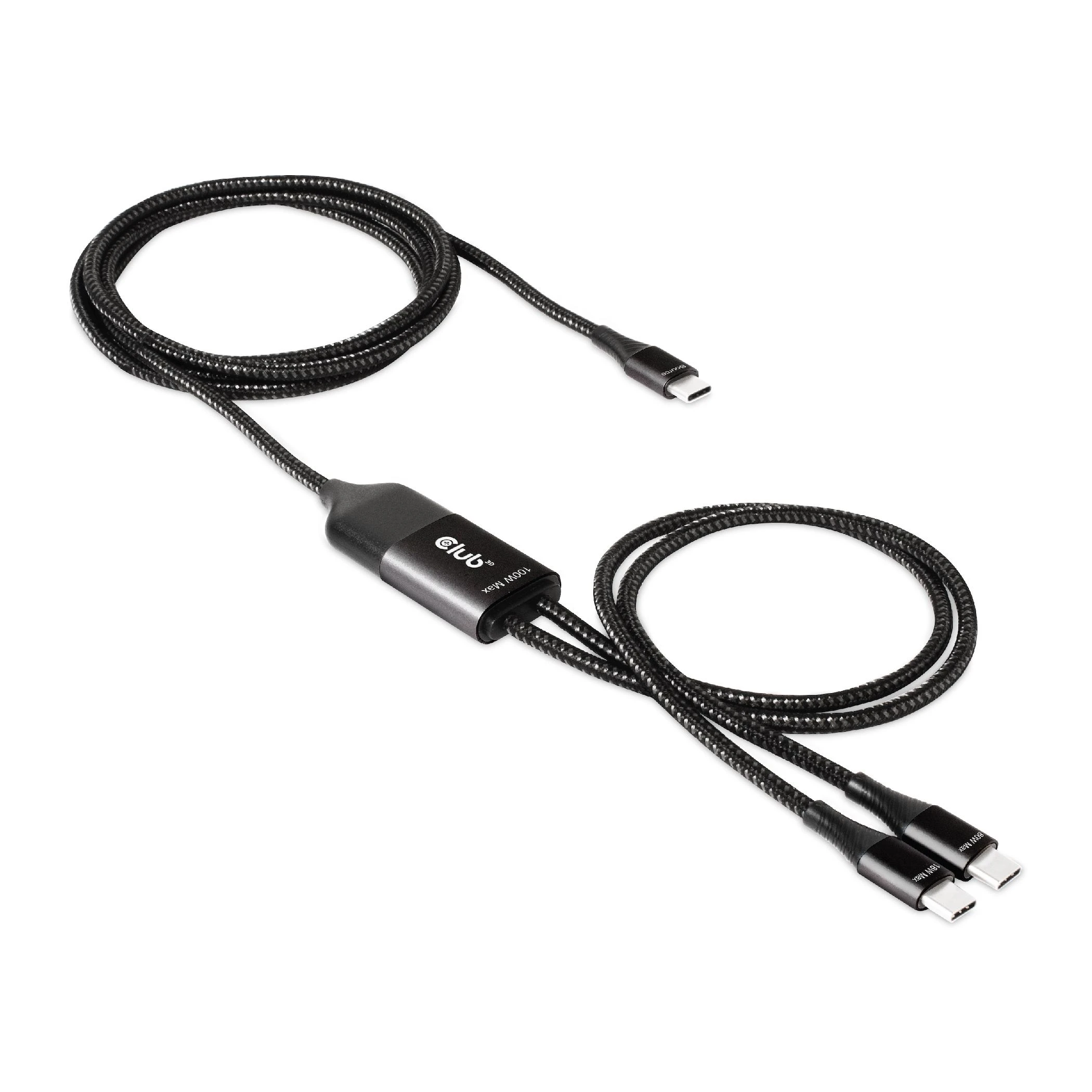 CLUB 3D CAC-1527 USB Type-C, Y įkrovimo laidas su 2x USB Type-C max. 100W, 1,83m