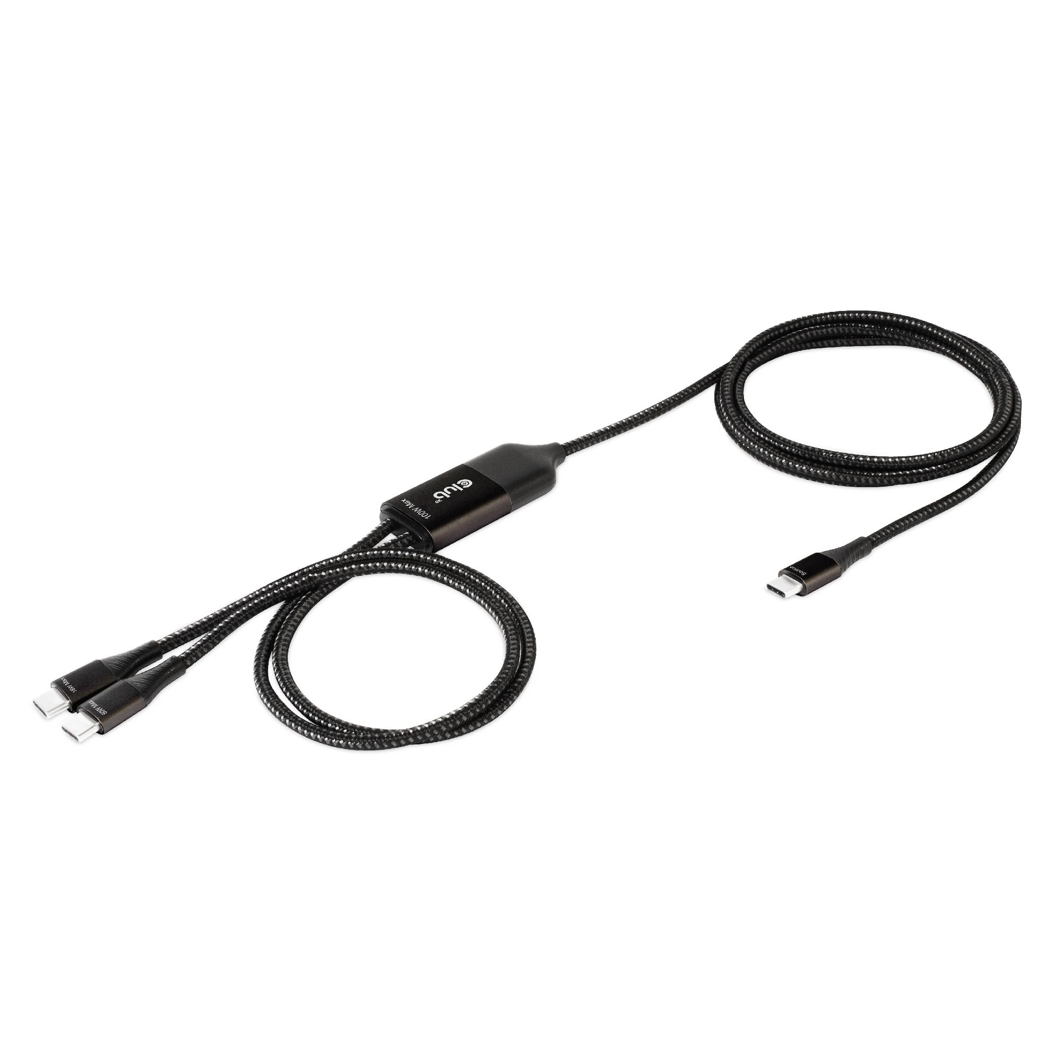 CLUB 3D CAC-1527 USB Type-C, Y įkrovimo laidas su 2x USB Type-C max. 100W, 1,83m