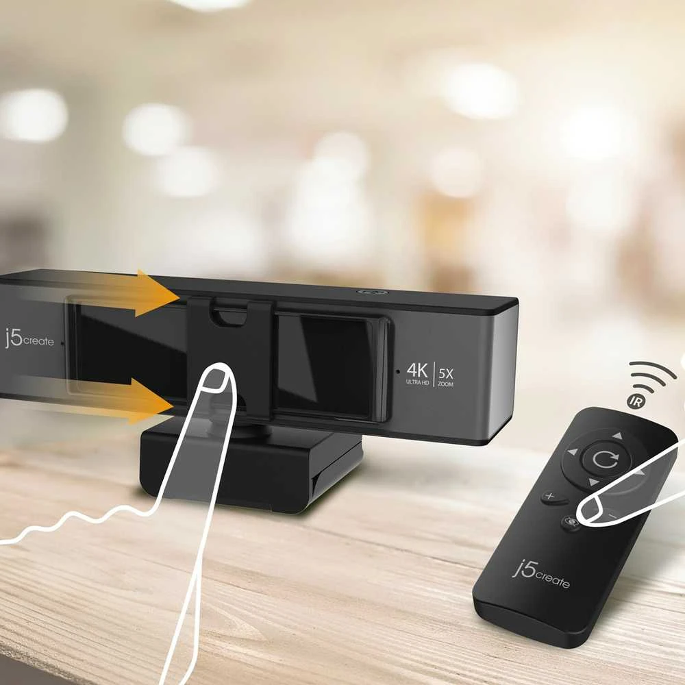 J5create Zoom USB 4K ULTRA HD internetinė kamera 5X – skaitmeninis priartinimas su nuotolinio valdymo pultu