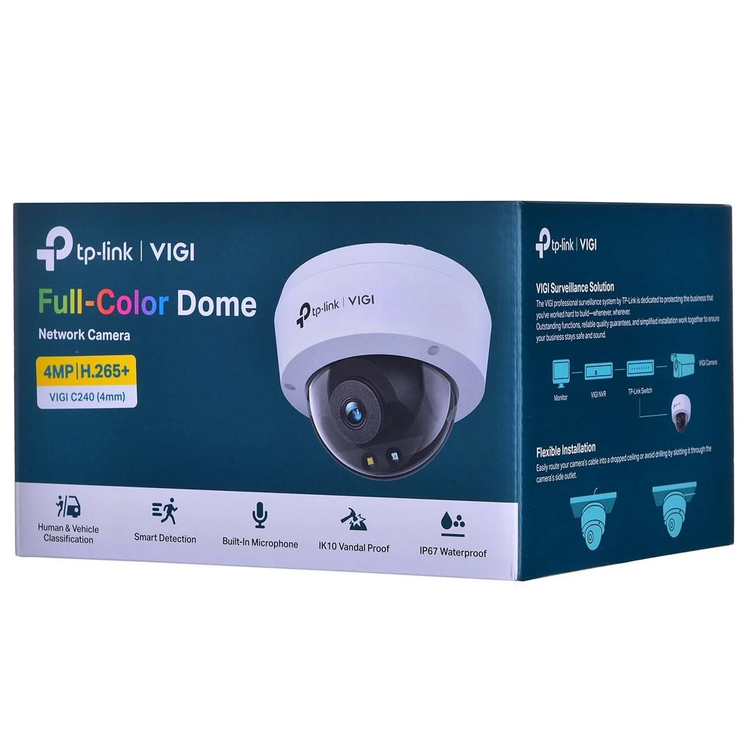 TP-LINK | Visų spalvų kupolinė tinklo kamera | VIGI C240 | Kupolas | 4 MP | 4 mm | IP67, IK10 | H.265+/H.265/H.264+/H.264 | „MicroSD“, maks. 256 GB