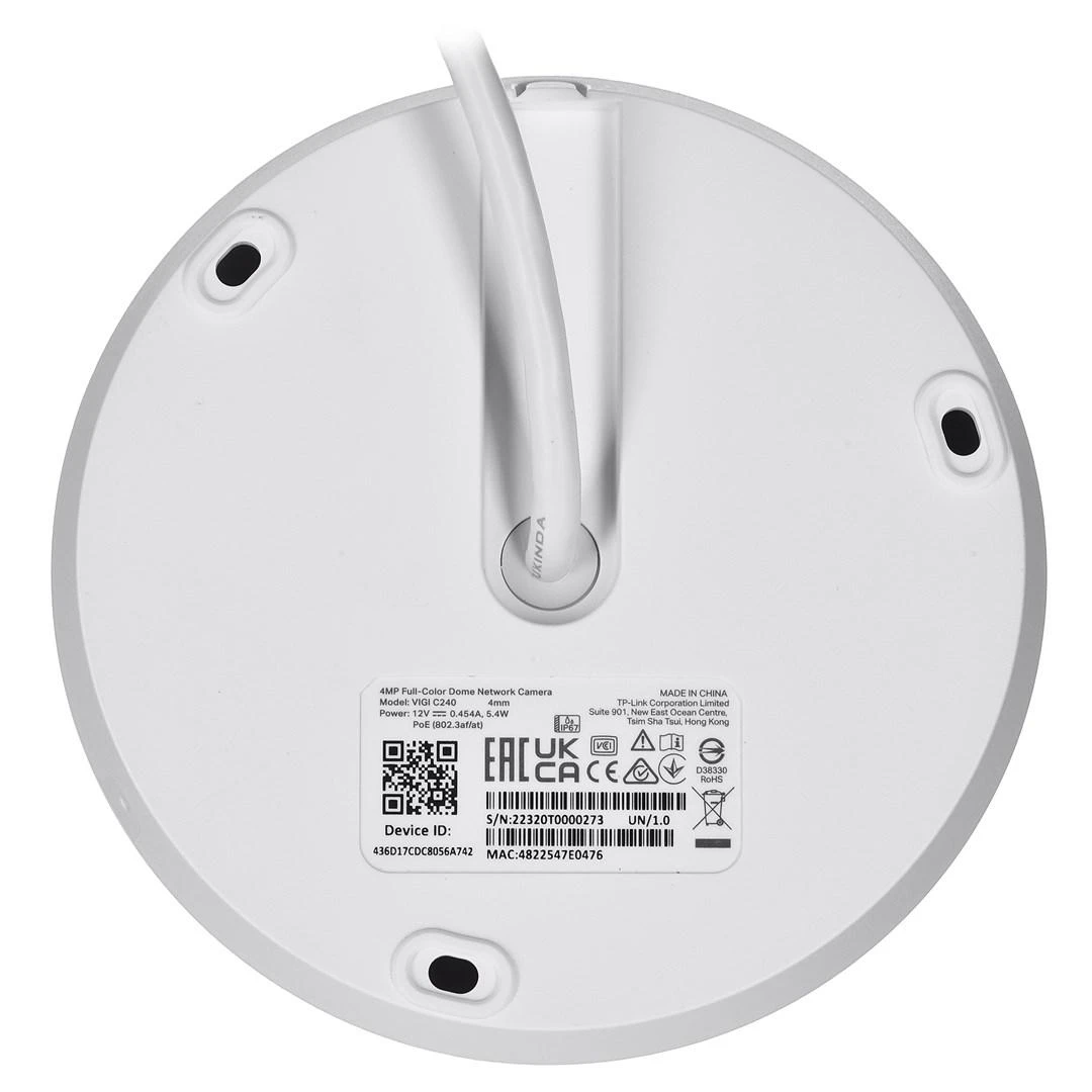 TP-LINK | Visų spalvų kupolinė tinklo kamera | VIGI C240 | Kupolas | 4 MP | 4 mm | IP67, IK10 | H.265+/H.265/H.264+/H.264 | „MicroSD“, maks. 256 GB