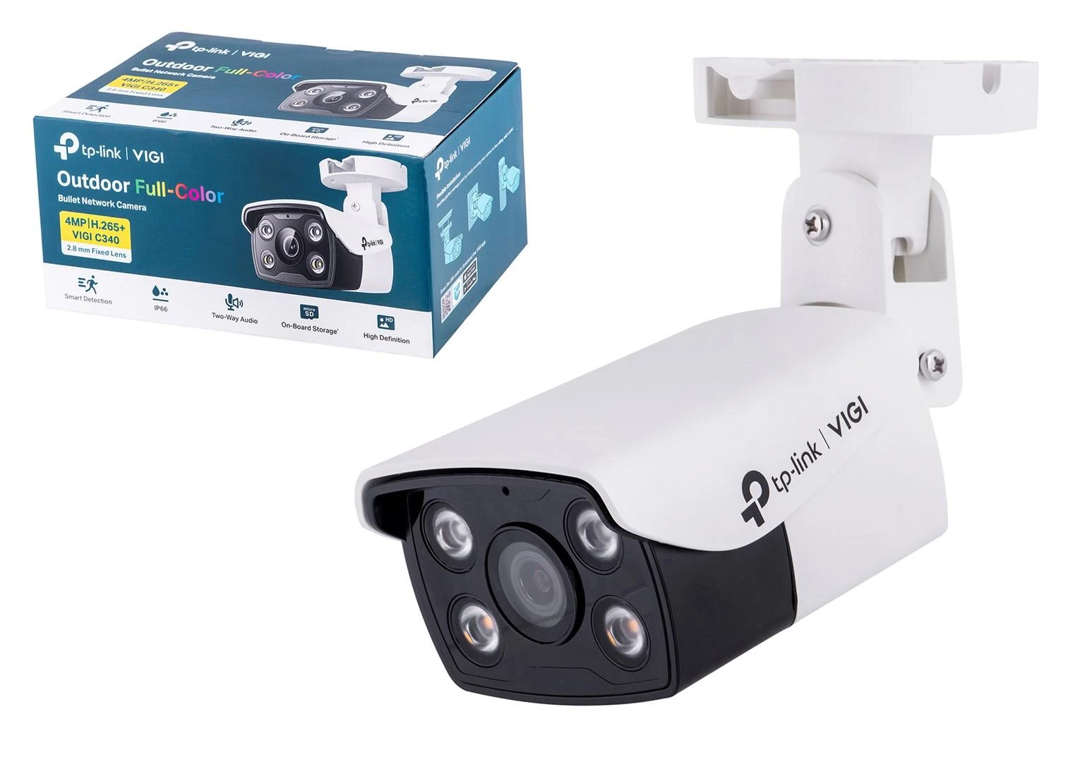 TP-LINK | VIGI 4MP lauko visų spalvų tinklo kamera | VIGI C340 | Kulka | 4 MP | 2,8 mm | IP66 | H.265+/H.265/H.264+/H.264 | MicroSD