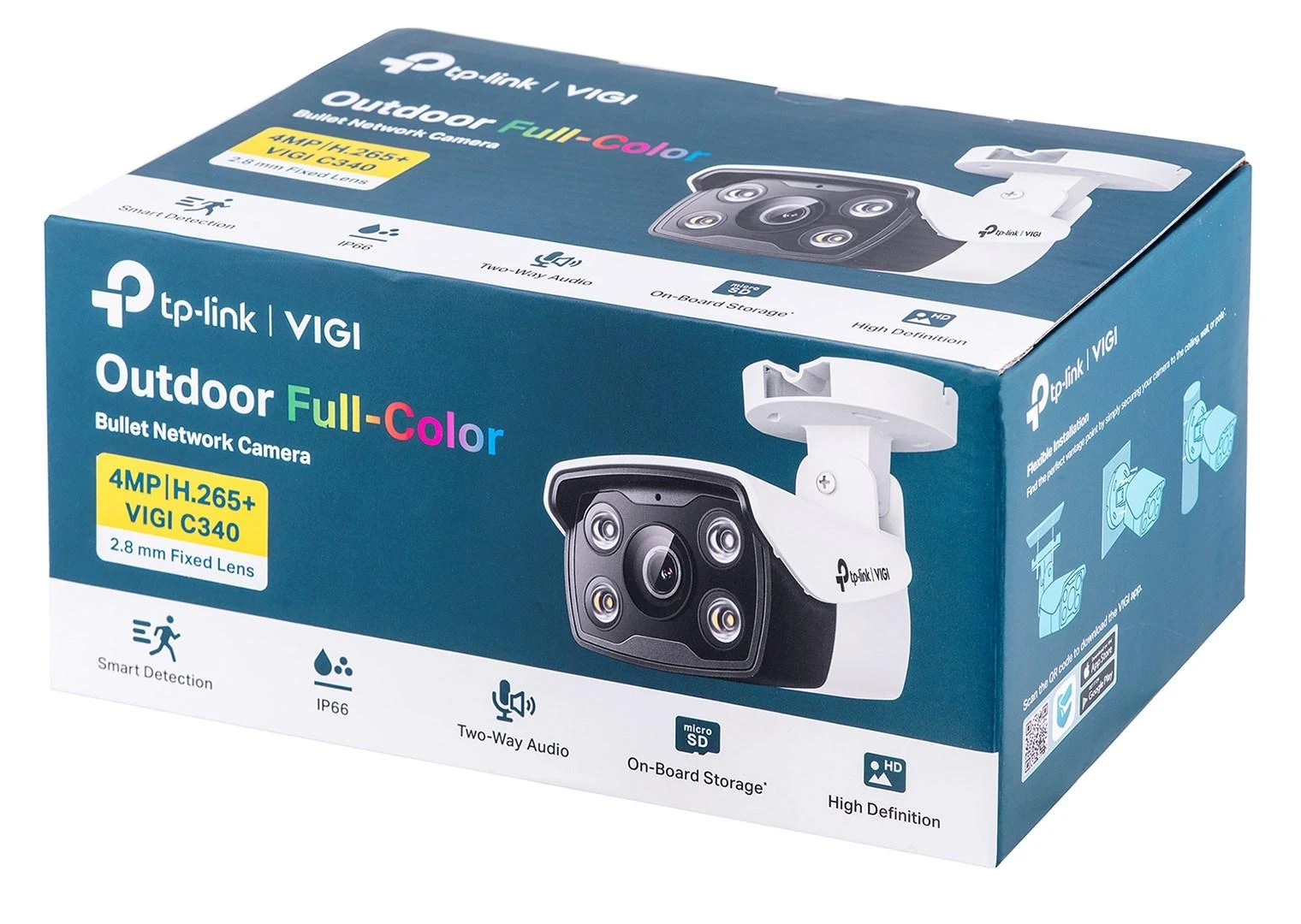 TP-LINK | VIGI 4MP lauko visų spalvų tinklo kamera | VIGI C340 | Kulka | 4 MP | 2,8 mm | IP66 | H.265+/H.265/H.264+/H.264 | MicroSD