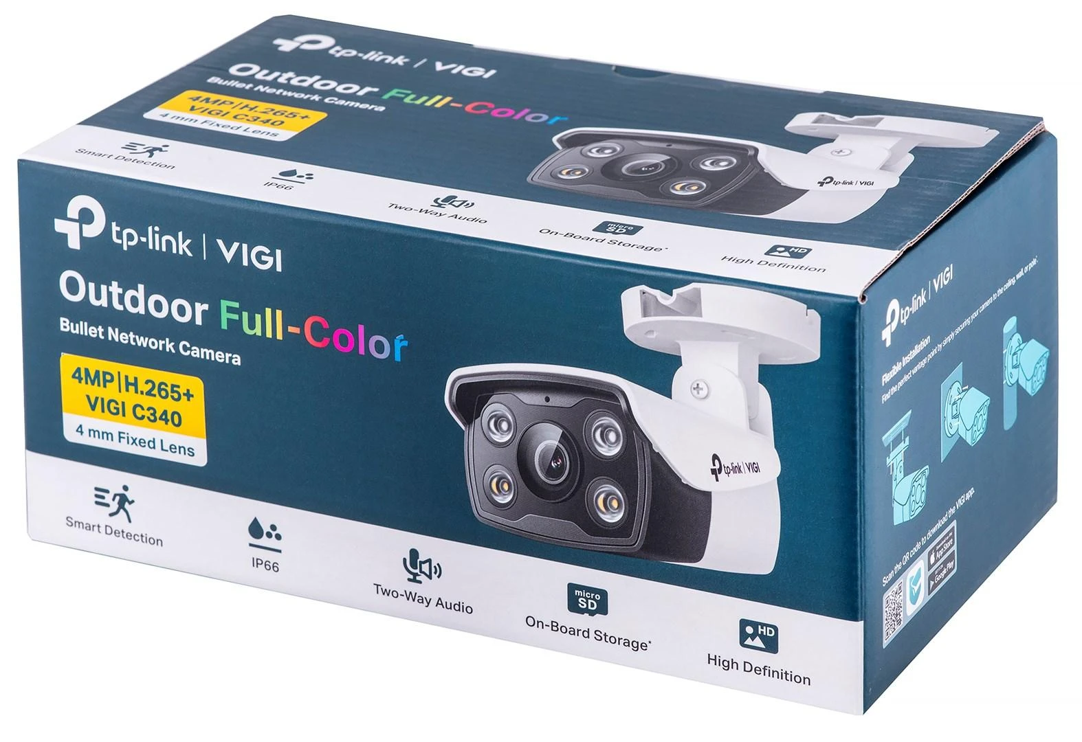 TP-LINK | VIGI 4MP lauko visų spalvų tinklo kamera | VIGI C340 | Kulka | 4 MP | 4 mm | IP66 | H.265+/H.265/H.264+/H.264 | MicroSD