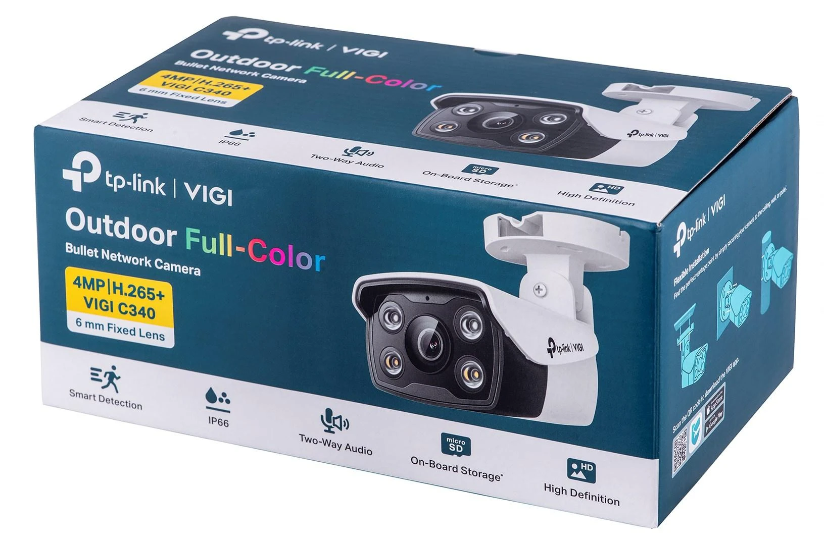 TP-LINK | VIGI 4MP lauko visų spalvų tinklo kamera | VIGI C340 | Kulka | 4 MP | 6 mm | IP66 | H.265+/H.265/H.264+/H.264 | MicroSD