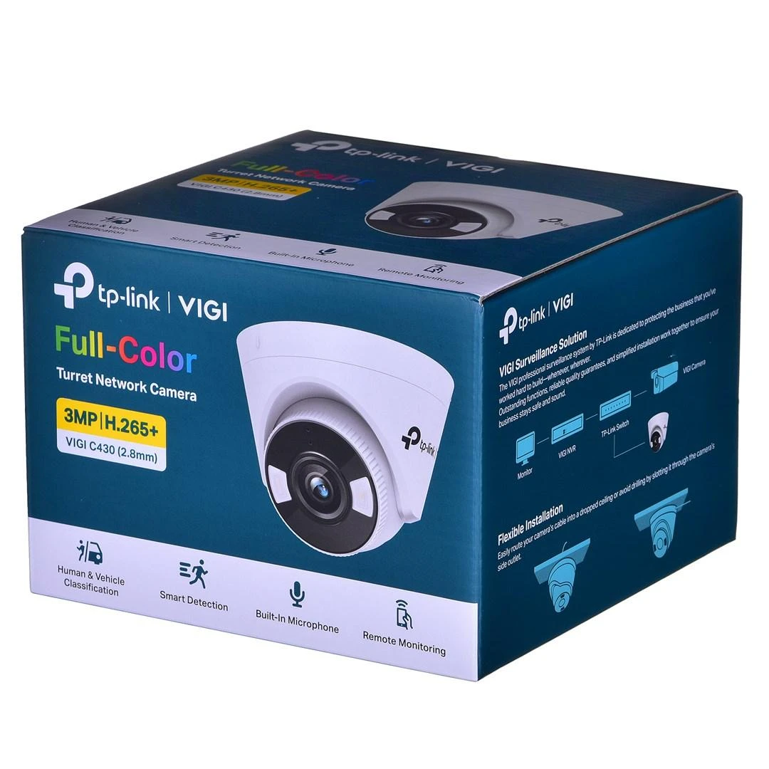 TP-LINK | VIGI 3MP visų spalvų bokštelio tinklo kamera | VIGI C430 | Kupolas | 3 MP | 2,8 mm | Maitinimas per Ethernet (PoE) | H.265+/H.265/H.264+/H.264 | Netaikoma