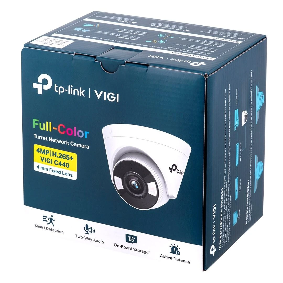 TP-LINK | VIGI 4MP visų spalvų bokštelio tinklo kamera | VIGI C440 | Kupolas | 4 MP | 4 mm | H.265+/H.265/H.264+/H.264 | MicroSD