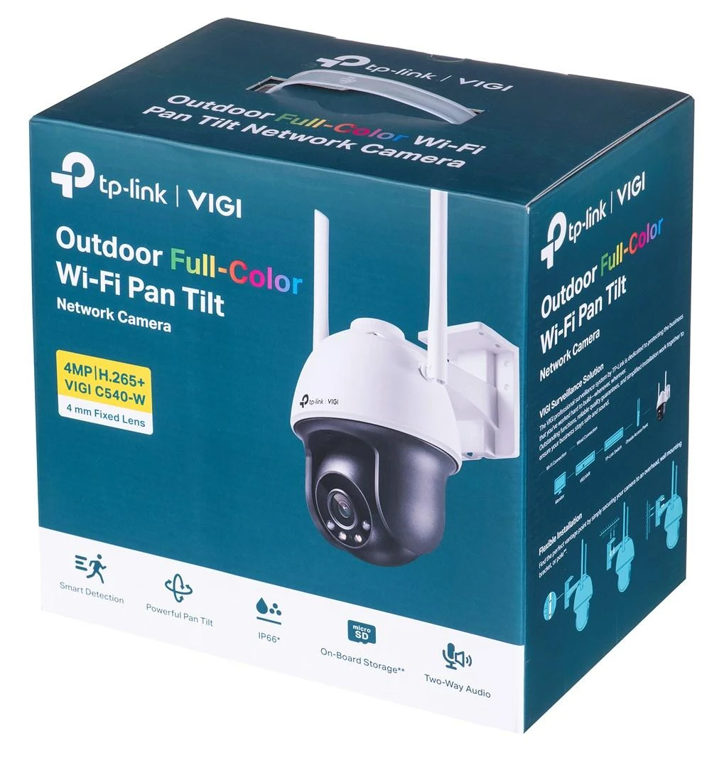 TP-LINK | VIGI 4MP lauko visų spalvų Wi-Fi Pan Tilt tinklo kamera | VIGI C540-W | Kupolas | 4 MP | 4 mm | IP66 | H.265+/H.265/H.264+/H.264 | MicroSD