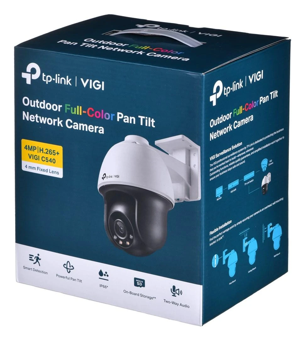 TP-LINK | VIGI 4MP lauko visų spalvų Pan Tilt tinklo kamera | VIGI C540 | Kupolas | 4 MP | 4 mm | IP66 | H.265+/H.265/H.264+/H.264 | MicroSD