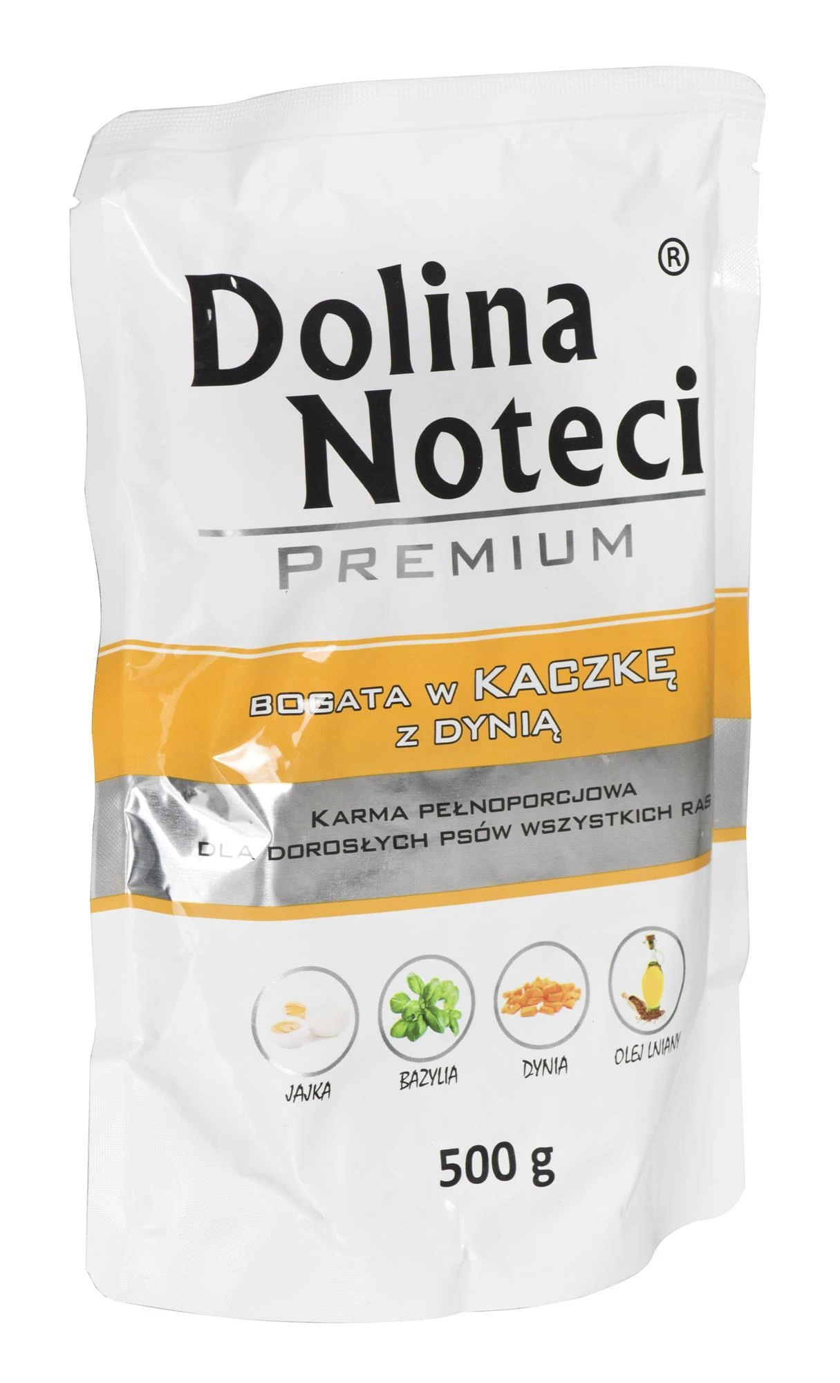 Visavertis konservuotas pašaras visų veislių suaugusiems šunims Dolina Noteci PREMIUM su antiena ir moliūgu 500g