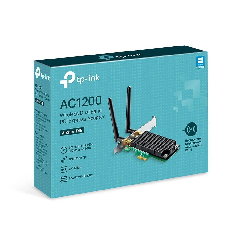 TP-LINK Archer T4E, dviejų juostų PCI Express adapteris 2.4GHz/5GHz, 802.11ac, 300+867 Mbps, 2x nuimamos antenos