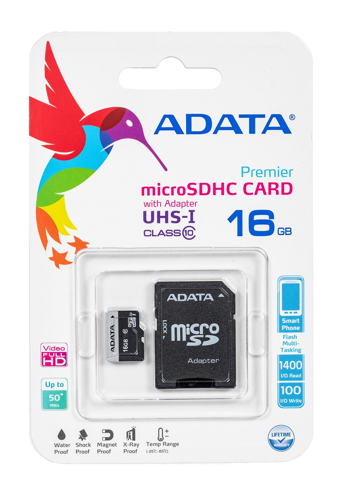 Atminties kortelė ADATA | Premier UHS-I | 16 GB | Micro SDHC | Flash atminties klasė 10 | SD adapter