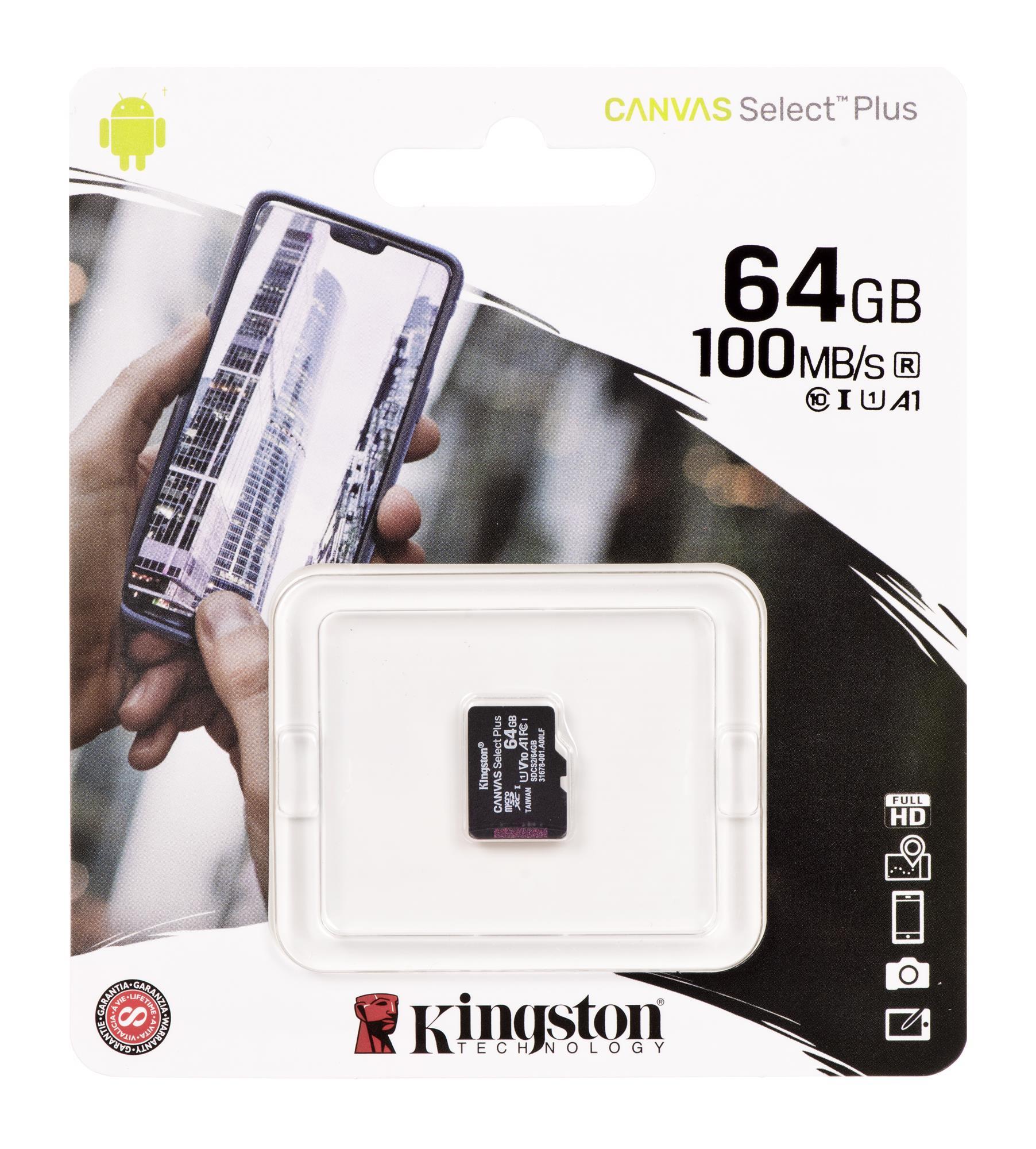 Atminties kortelė Kingston Canvas Select Plus MicroSDXC, 64 GB