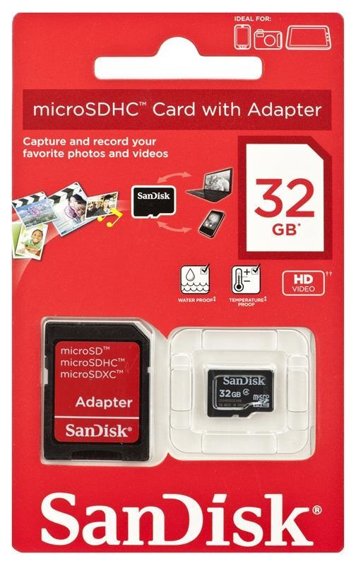 Atminties kortelė SanDisk Micro SDHC 32GB + SD adapteriai; EAN: 619659066918