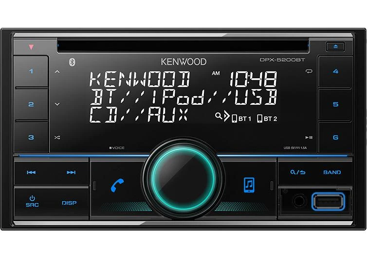 Kenwood DPX-5200BT: 2-DIN grotuvas su šviečiančiu ekranu