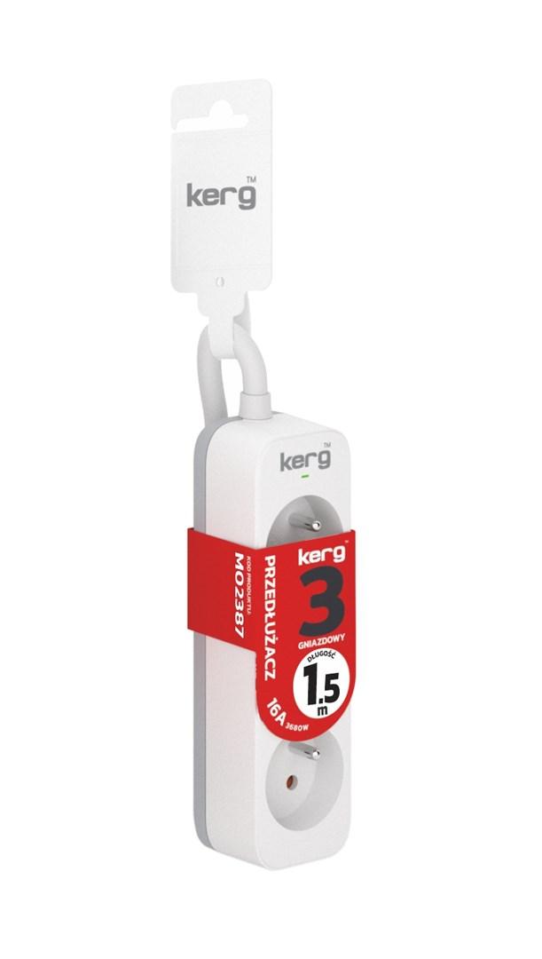 KERG M02387 ILGTINIMO LAIDAS BE JUNGIKLO 3 LIZDAI 16A 3680W KABELAS 1,5M Baltas-PILKA
